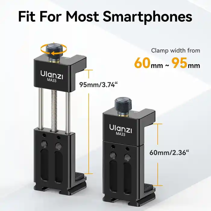 ULANZI MA33 Metal Phone Tripod Mount with Arca Port & 2 Cold Shoes, 360° Adjustable Smartphone Tripod Adapter Cell Phone Stand Holder